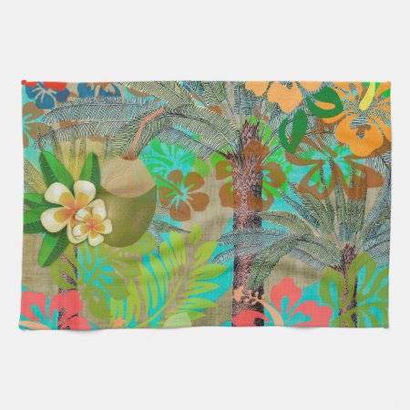 Hawaii Flower Hula Vintage Floral Graphic Kitchen Towel