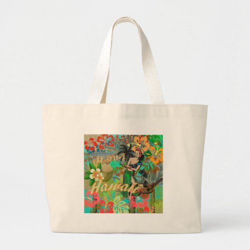 Hawaii Flower Hula Vintage Floral Graphic Large Tote Bag