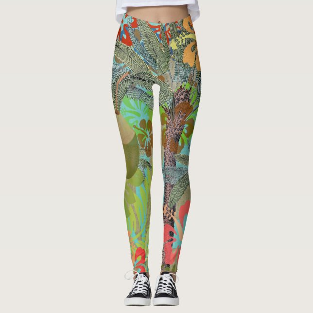 Hawaii Flower Hula Vintage Floral Graphic Leggings (Front)