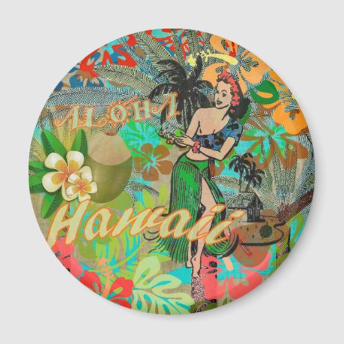 Hawaii Flower Hula Vintage Floral Graphic Magnet