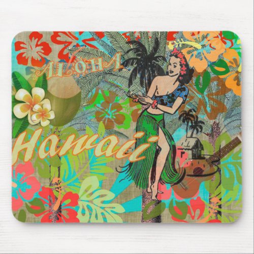 Hawaii Flower Hula Vintage Floral Graphic Mouse Pad