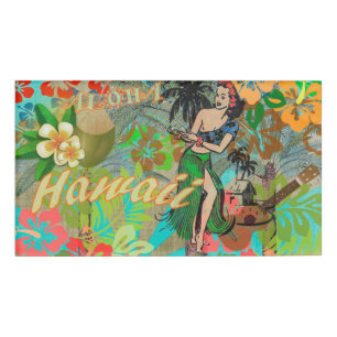 Hawaii Flower Hula Vintage Floral Graphic Name Tag