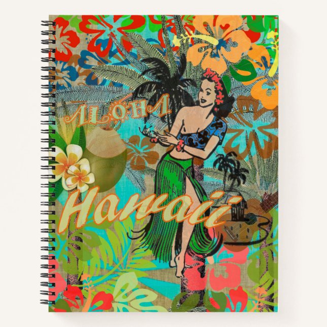 Hawaii Flower Hula Vintage Floral Graphic Notebook (Front)