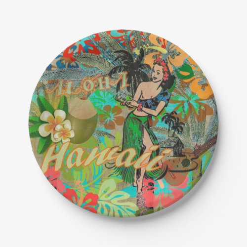 Hawaii Flower Hula Vintage Floral Graphic Paper Plates