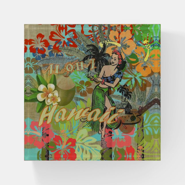 Hawaii Flower Hula Vintage Floral Graphic Paperweight (Front)