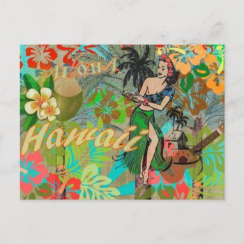 Hawaii Flower Hula Vintage Floral Graphic Postcard by antiqueart at Zazzle