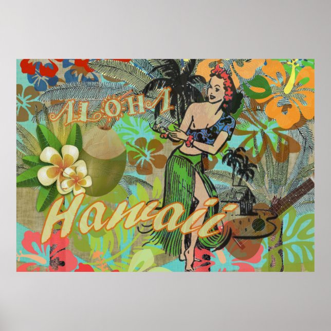 Hawaii Flower Hula Vintage Floral Graphic Poster (Front)