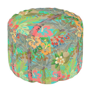 Hawaii Flower Hula Vintage Floral Graphic Pouf