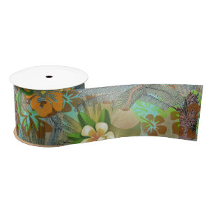 Hawaii Flower Hula Vintage Floral Graphic Satin Ribbon