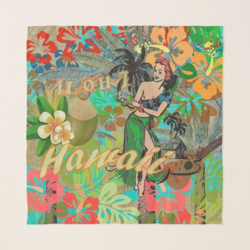 Hawaii Flower Hula Vintage Floral Graphic Scarf