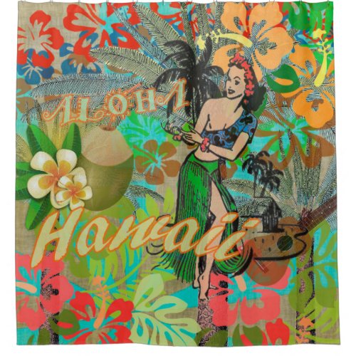 Hawaii Flower Hula Vintage Floral Graphic Shower Curtain