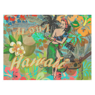 Hawaii Flower Hula Vintage Floral Graphic Tablecloth