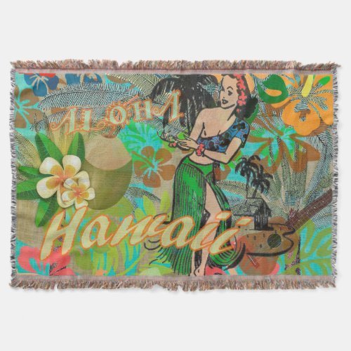 Hawaii Flower Hula Vintage Floral Graphic Throw Blanket