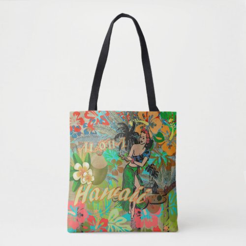 Hawaii Flower Hula Vintage Floral Graphic Tote Bag