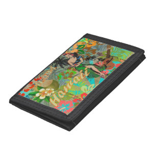 Hawaii Flower Hula Vintage Floral Graphic Trifold Wallet