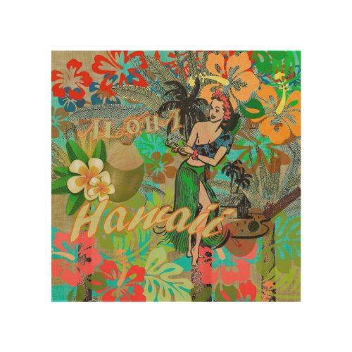 Hawaii Flower Hula Vintage Floral Graphic Wood Wall Art