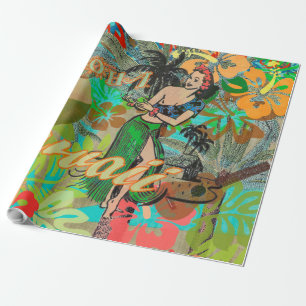 Hawaii Flower Hula Vintage Floral Graphic Wrapping Paper