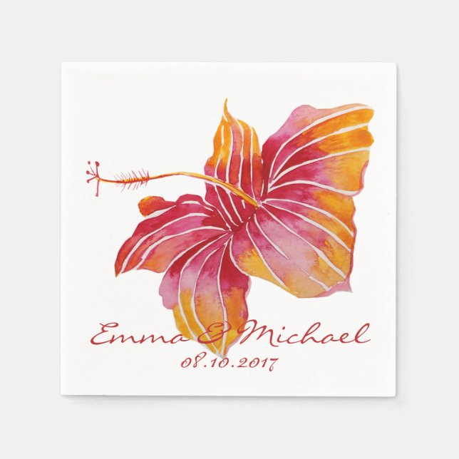 Hawaii Flower Personalized Wedding Paper Napkins (Front)