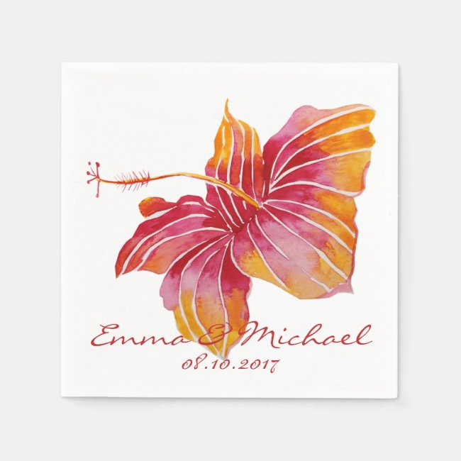 Hawaii Flower Personalized Wedding Paper Napkins