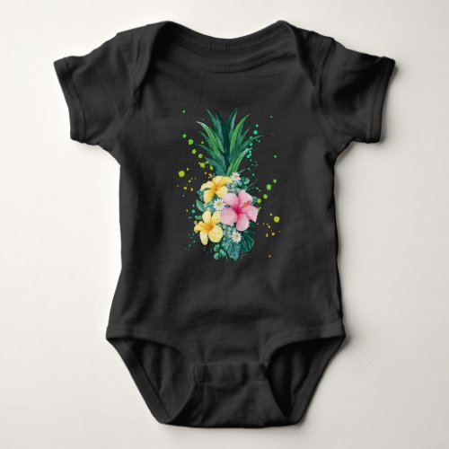 Hawaii Flower Pineapple Art Vacation Baby Bodysuit