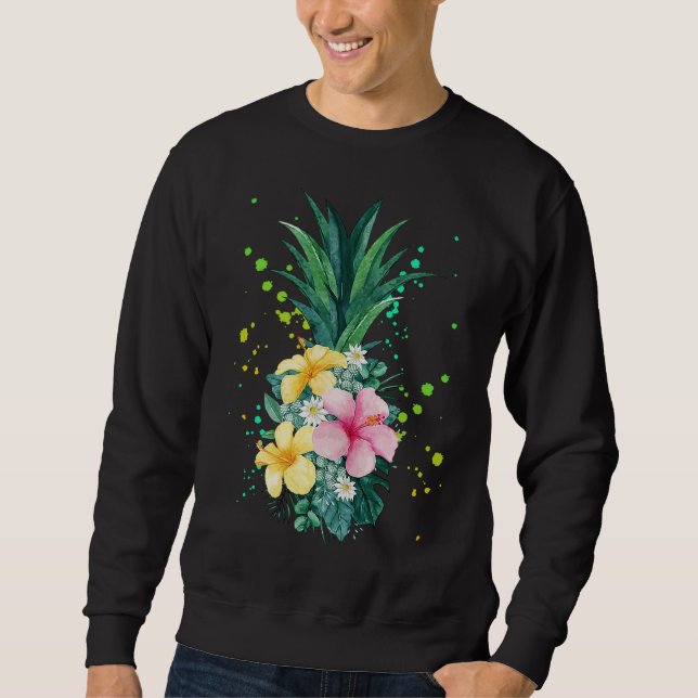 Hawaii Flower Pineapple Art Vacation Sweatshirt (Front)