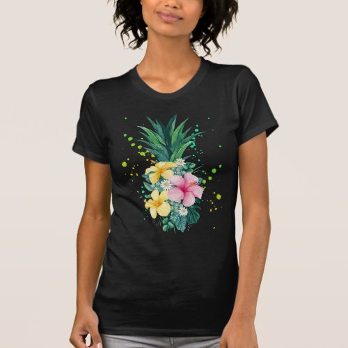 Hawaii Flower Pineapple Art Vacation T_Shirt