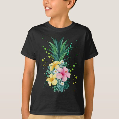 Hawaii Flower Pineapple Art Vacation T_Shirt
