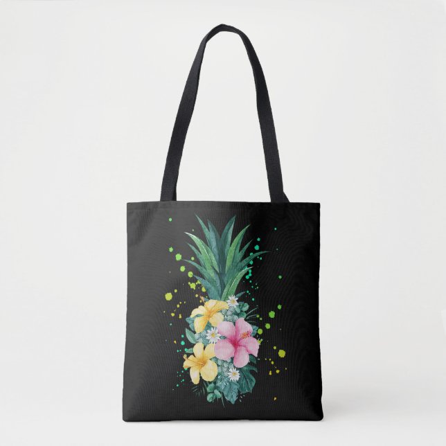 Hawaii Flower Pineapple Art Vacation Tote Bag (Front)