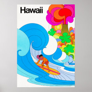 HAWAII for Surf Swim and Beach Vintage Tourism Poster