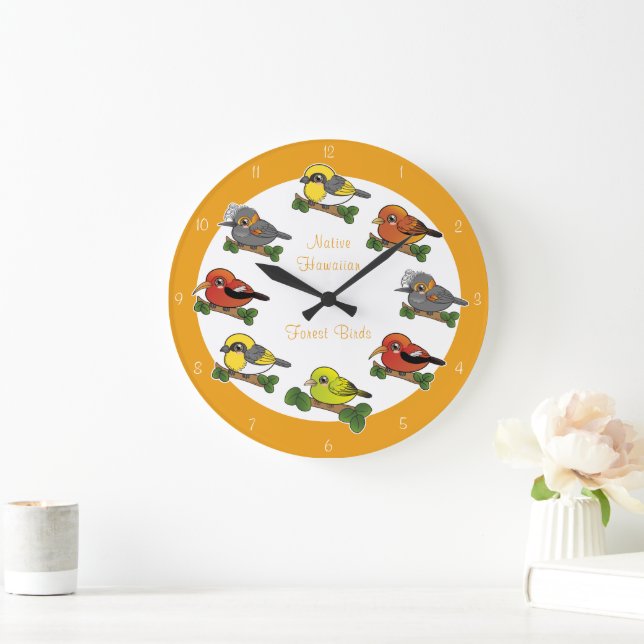 Hawaii Forest Birds Large Clock (Home)