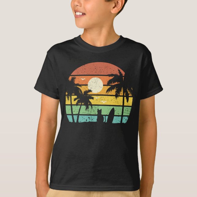 Hawaii Funny Surfing Cat Holiday T-Shirt (Front)