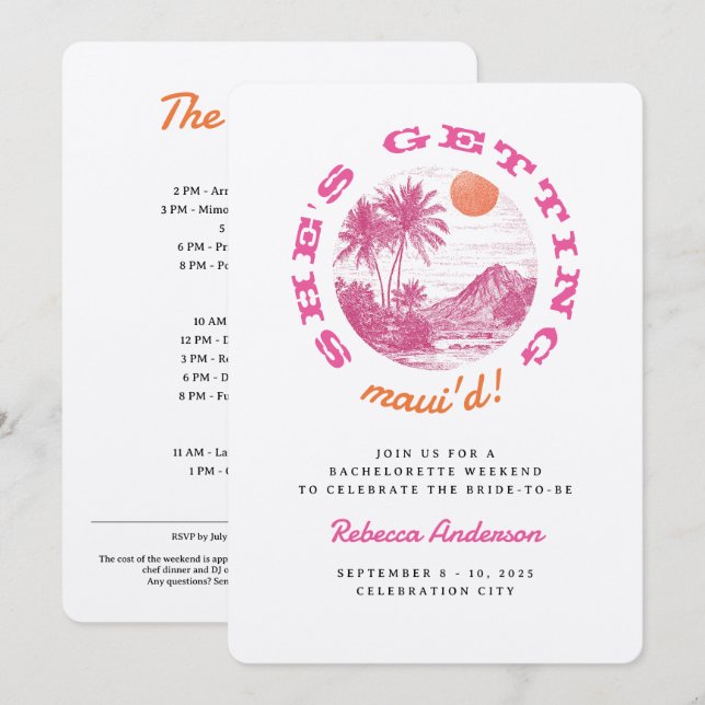 Hawaii Getting Maui'd Island Wedding Bachelorette Invitation (Front/Back)