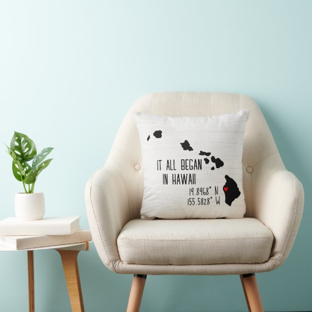 Hawaii GPS Coordinates with Heart Throw Pillow (Chair)