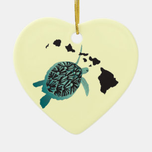 Hawaii Green Sea Turtle and Hawaii Islands Ceramic Ornament
