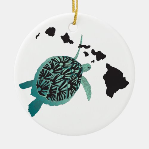 Hawaii green Sea Turtle and Hawaii Islands Ceramic Ornament