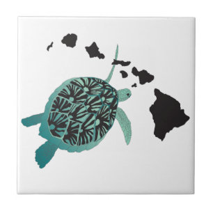 Hawaii green Sea Turtle and Hawaii Islands Ceramic Tile