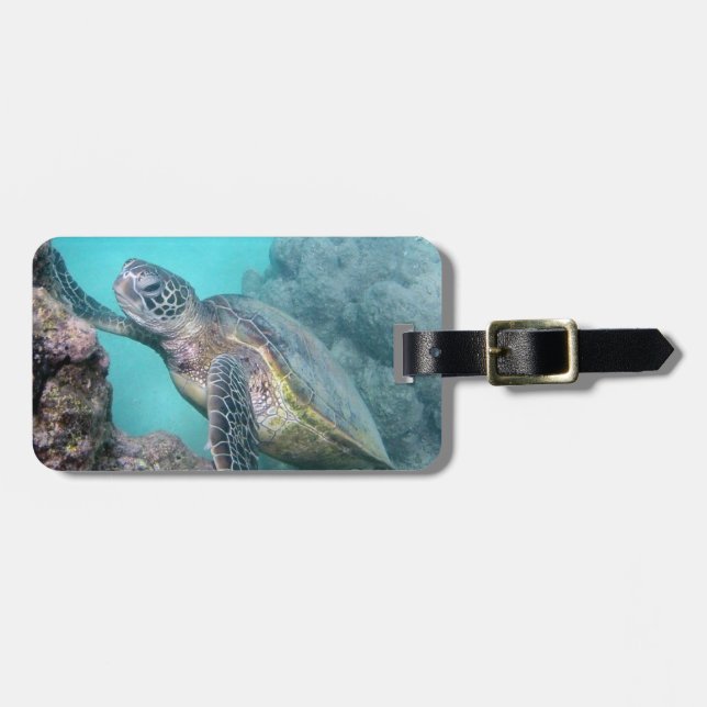Hawaii Green Sea Turtle Luggage Tag (Front Horizontal)