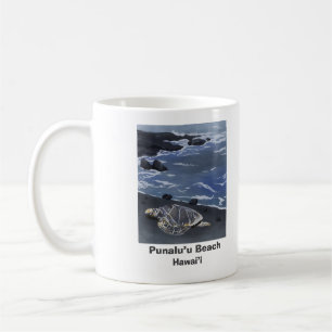 Hawaii Green Sea Turtle on Black Sand Beach Coffee Mug