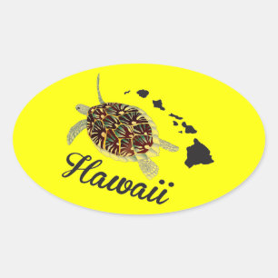 Hawaii Green Sea Turtle Oval Sticker