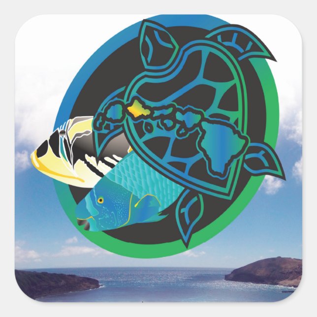 Hawaii Green Sea Turtle Square Sticker (Front)
