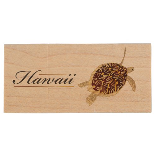 Hawaii Green Sea Turtle Wood USB Flash Drive