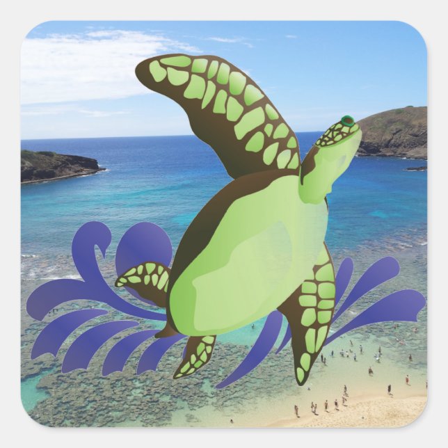 Hawaii Hanauma Bay Oahu Turtle Square Sticker (Front)
