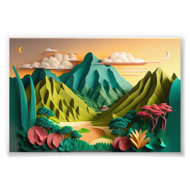 Hawaii, Hawaiian Art, 3D Paper Art Style, 3D Photo Print (Front)
