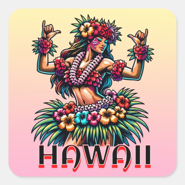 Hawaii | Hawaiian Hula Dancer   Square Sticker (Front)