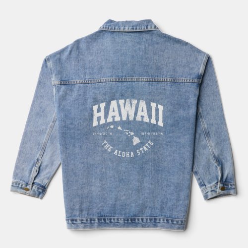 Hawaii Hawaiian Islands Coordinates State Map Souv Denim Jacket