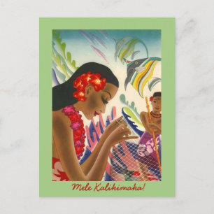 Hawaii Hawaiian Tropical mele kalikimaka Holiday Postcard