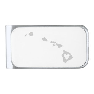 Hawaii Heart Aloha State Grey Hawaiian Love Gray Silver Finish Money Clip