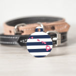 Hawaii Heart Pet ID Tag<br><div class="desc">Let your furry friend show some home state pride with this cute Hawaii ID tag. Design features a white silhouette map of the state of Hawaii in pink with a white heart inside, on a preppy navy blue and white stripe background. Add your pet's name and contact information to the...</div>
