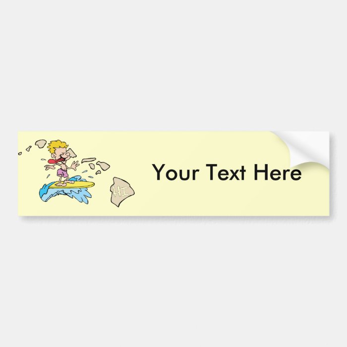 Hawaii HI Map & Hawaiian Surfer Cartoon Motto Bumper Sticker