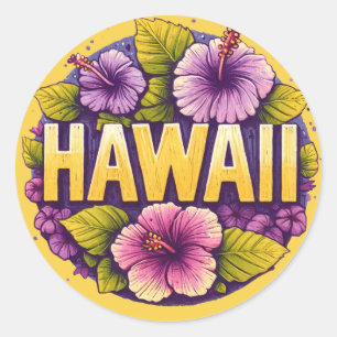 Hawaii Hibiscus Art Hawaiian Vacation Tropical Classic Round Sticker